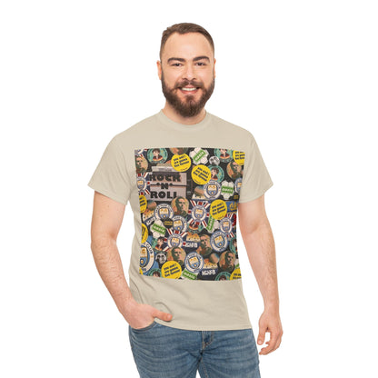 Oasis Rock & Roll Retro Button Collage Tee