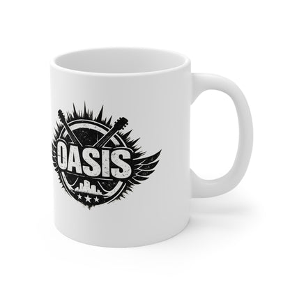 Oasis Crest Ceramic Mug — Rock Band Vintage Logo Coffee Cup (11oz & 15oz)