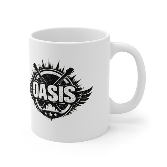 Oasis Crest Ceramic Mug — Rock Band Vintage Logo Coffee Cup (11oz & 15oz)