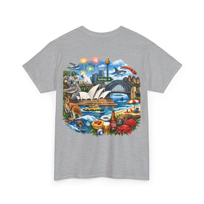 T-Shirt — Sydney Landmark Collage Tee (Opera House, Harbour Bridge, Koala & Beach Scene)