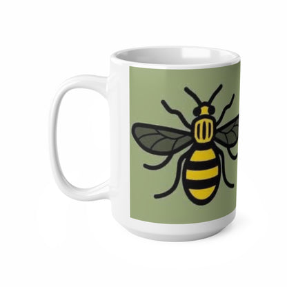 Manchester Bee Pattern Ceramic Mug — Green Bee Coffee Cup (11oz & 15oz)