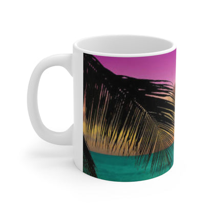 Tropical Sunset Coffee Mug — Palm Tree Beach Sunrise Ceramic Mug (11oz & 15oz)