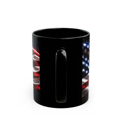 American Flag Black Mug – Waving USA Stars & Stripes Coffee Cup (11oz/15oz)