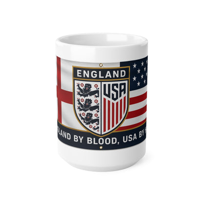 England USA Flag Crest Mug — Ceramic 11oz & 15oz (England by Blood, USA by... Design)