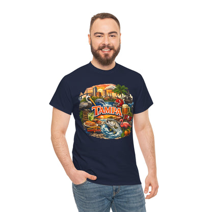 Tampa Florida Retro Scenic Tee — Vintage Beach, Skyline & Wildlife Graphic