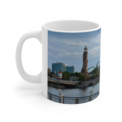 Universal IOA Theme Park Skyline Ceramic Mug — Roller Coaster Harbor Photo (11oz & 15oz)