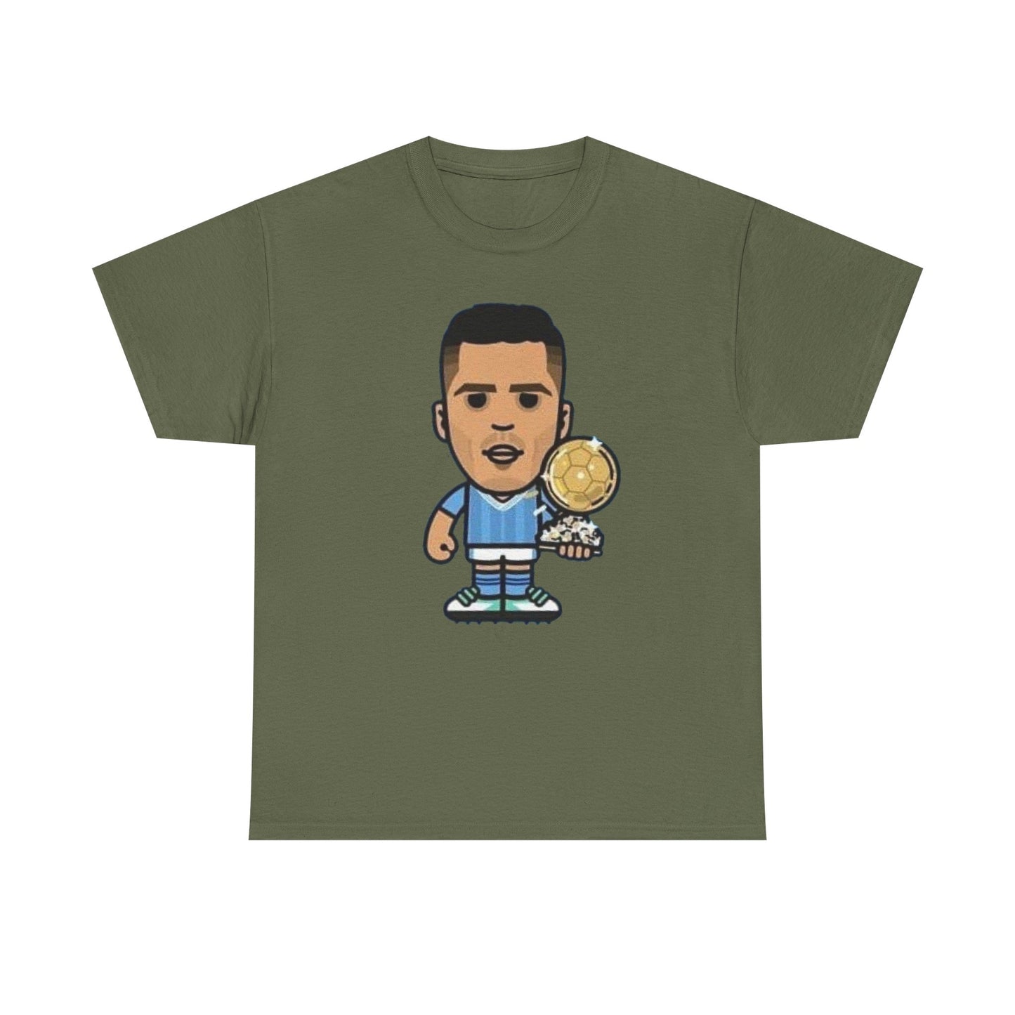 Rodri Manchester City Cartoon Tee — Player Holding Trophy Graphic Shirt