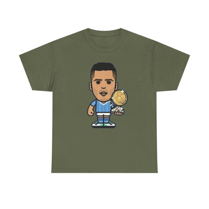 Rodri Manchester City Cartoon Tee — Player Holding Trophy Graphic Shirt
