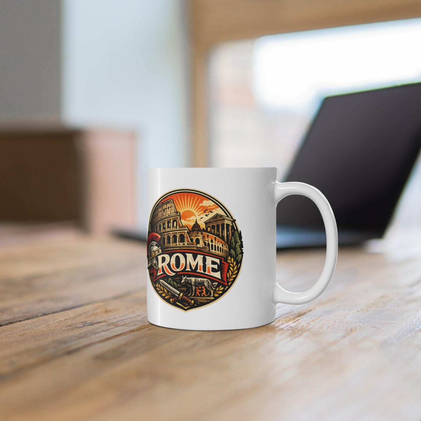 Rome Vintage Emblem Ceramic Coffee Mug — Colosseum & Legion Travel Souvenir (11oz/15oz)