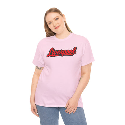 Liverpool Script T-Shirt — Retro Red Script Football Fan Tee