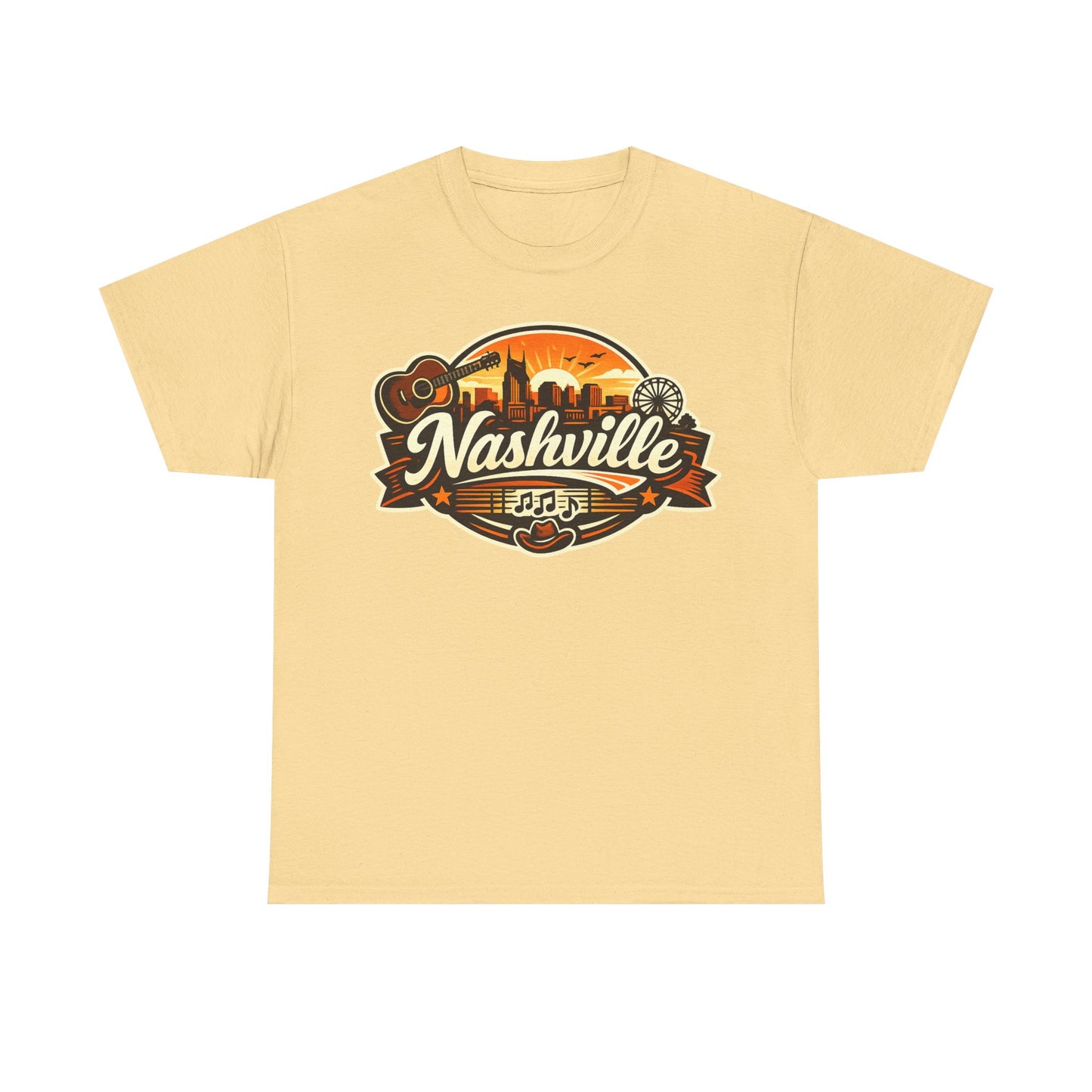 Nashville Skyline Guitar Tee – Retro Music City Souvenir Shirt