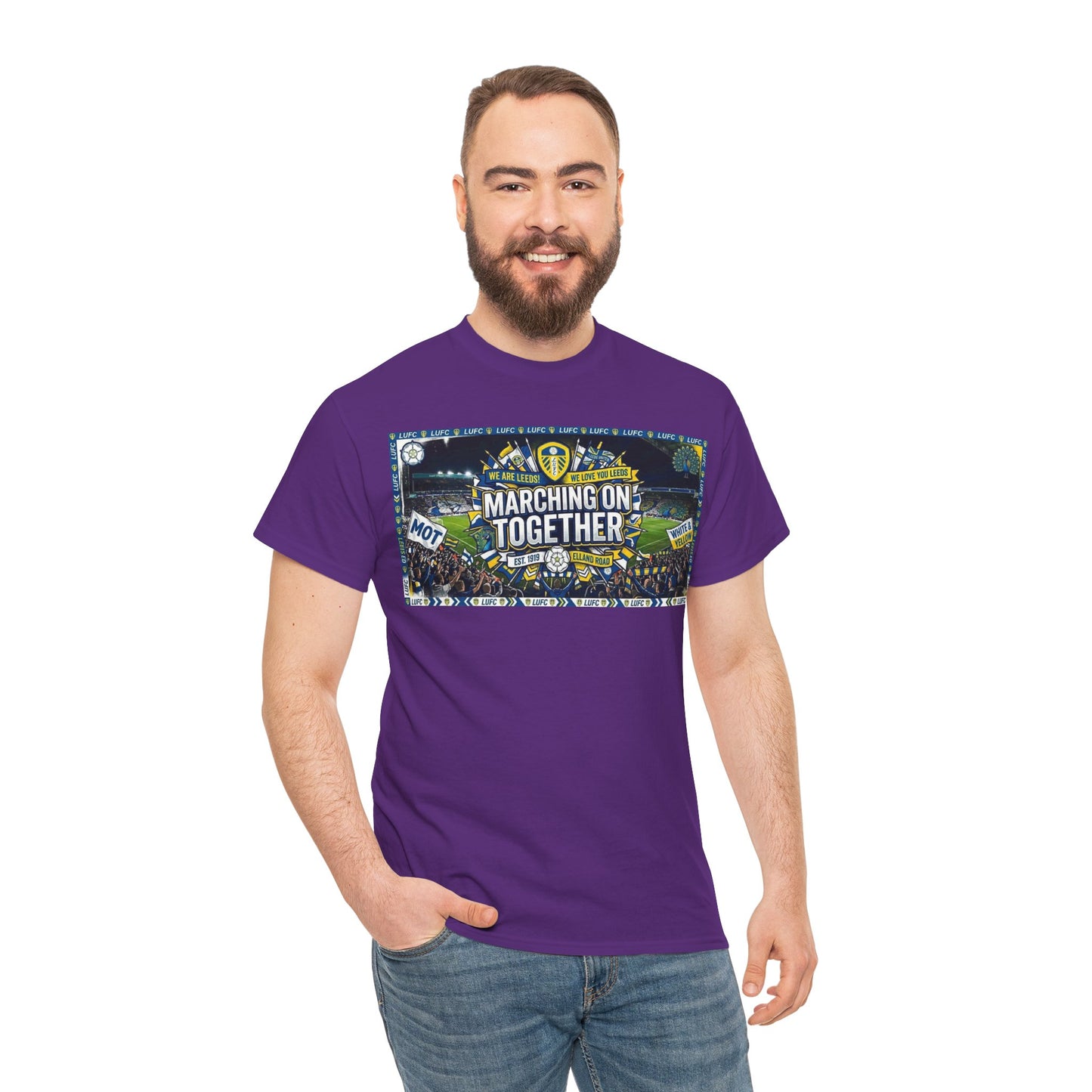Leeds United T-Shirt — "Marching On Together" Fan Tee (Soccer Supporter Graphic)