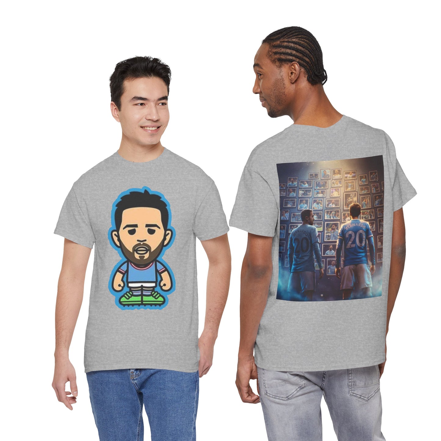 Bernardo Silva Manchester City Legend Graphic Tee — Player Cartoon Front & Tribute Poster Back