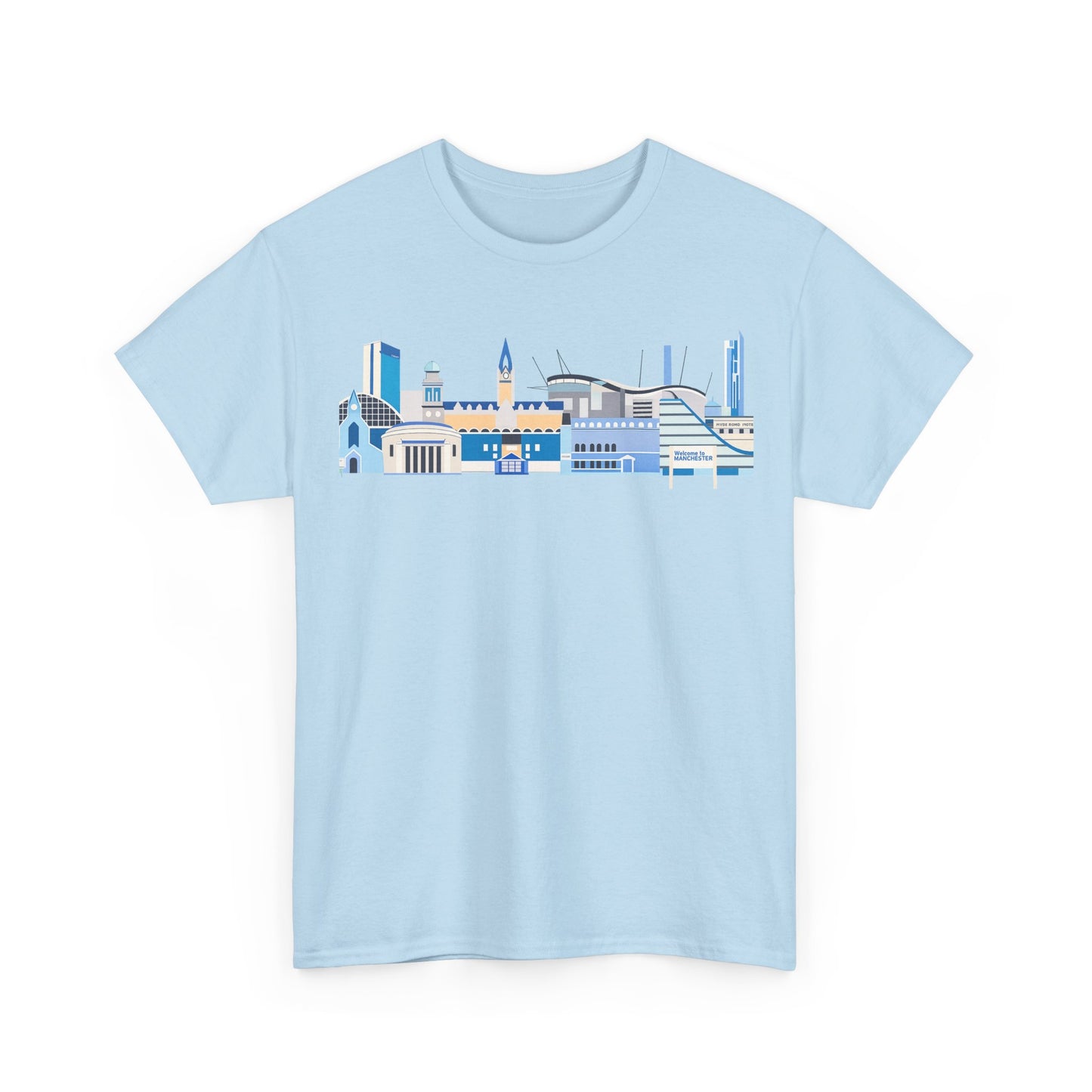 Manchester City Skyline Tee — Minimal Blue Urban Landscape T‑Shirt