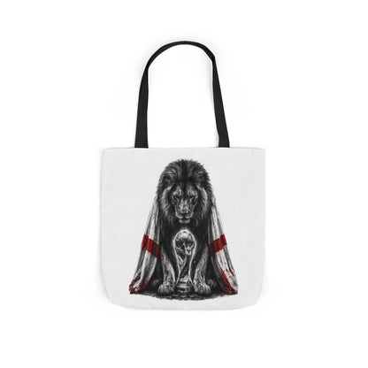 England Lion Guardian Canvas Tote — Protective Lion & Cub Illustration Tote Bag