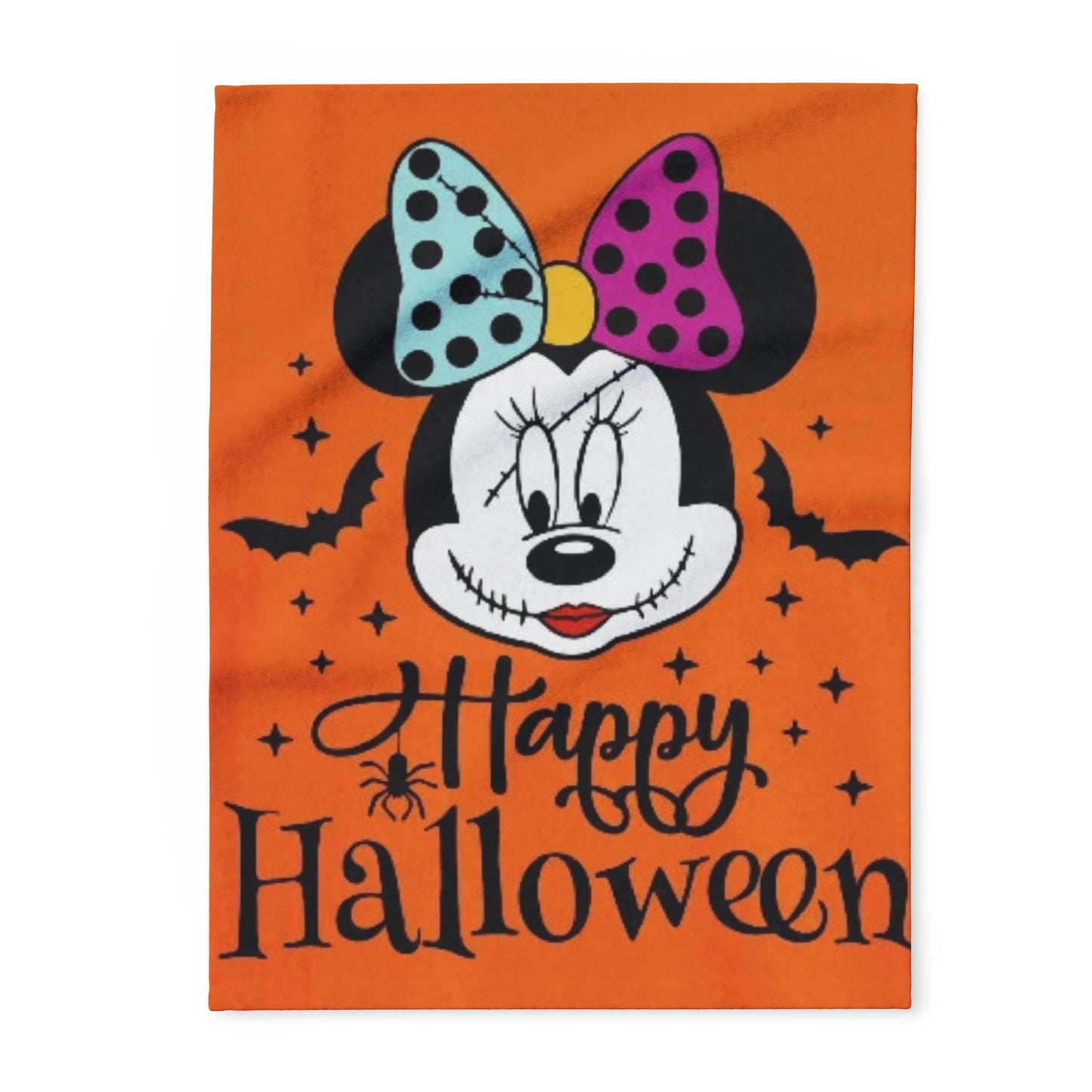 Halloween Minnie Mouse Fleece Blanket – "Happy Halloween" Orange Cozy Throw