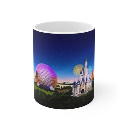 Disney Parks Night Skyline Ceramic Mug — Castle & Epcot Sphere Coffee Cup (11oz/15oz)