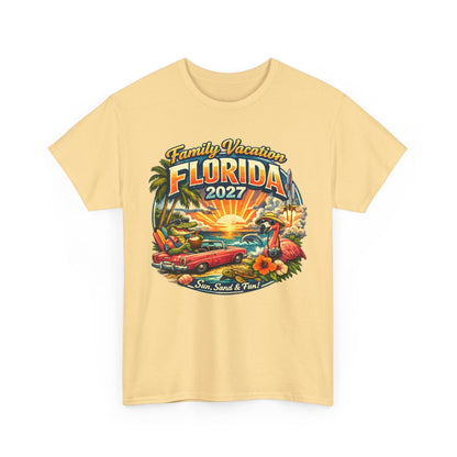 Florida Family Vacation 2027 T-Shirt — Retro Sunset Beach Design