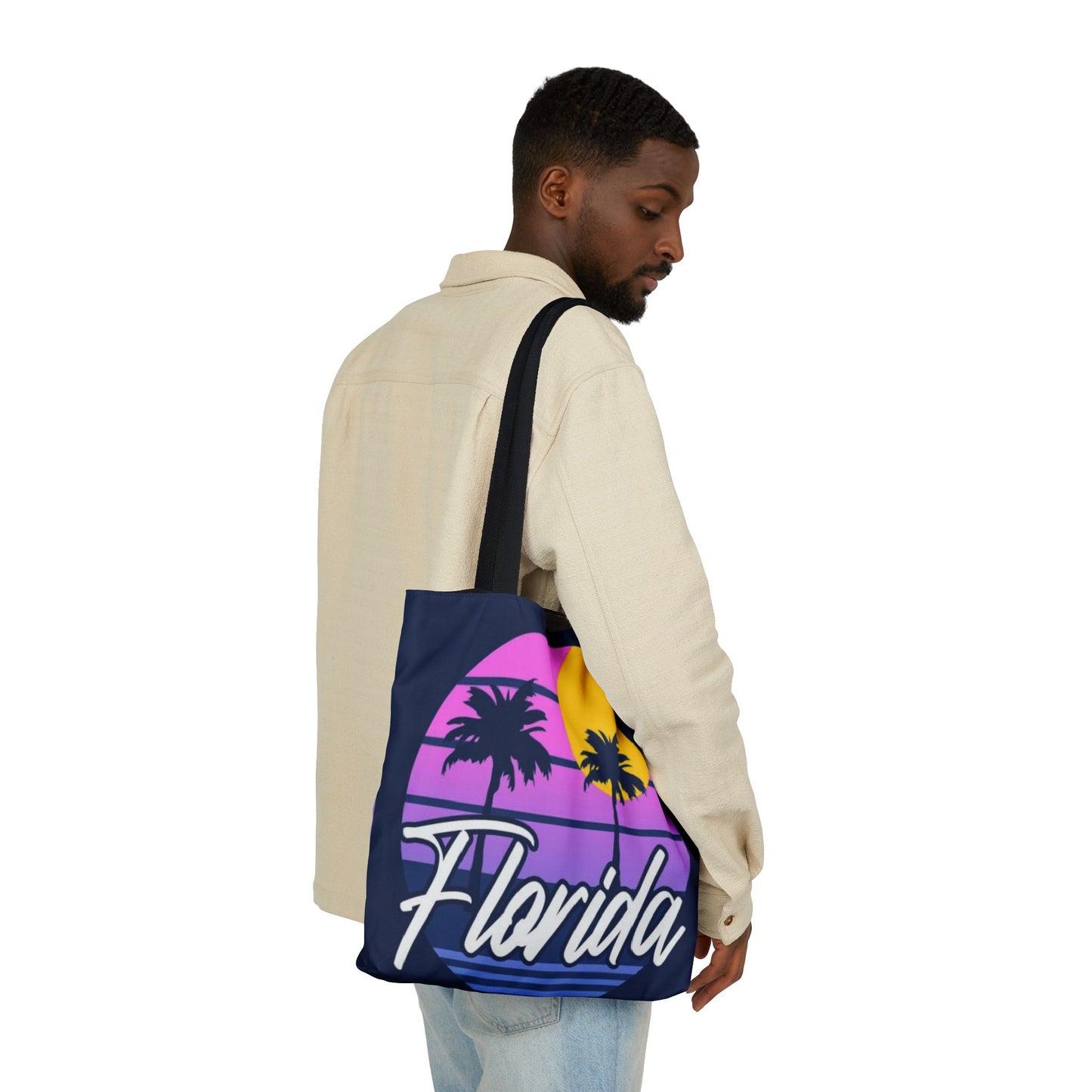 Florida Sunset Palm Tote Bag — Retro Beach Canvas Tote