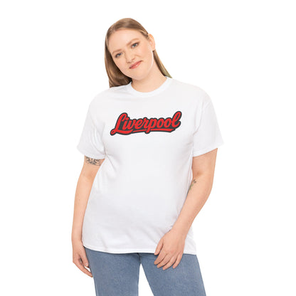 Liverpool Script T-Shirt — Retro Red Script Football Fan Tee