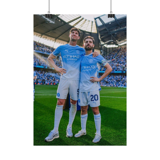 John Stone & Bernardo Silva Soccer Stadium Player Poster — Team Celebration Rolled Poster