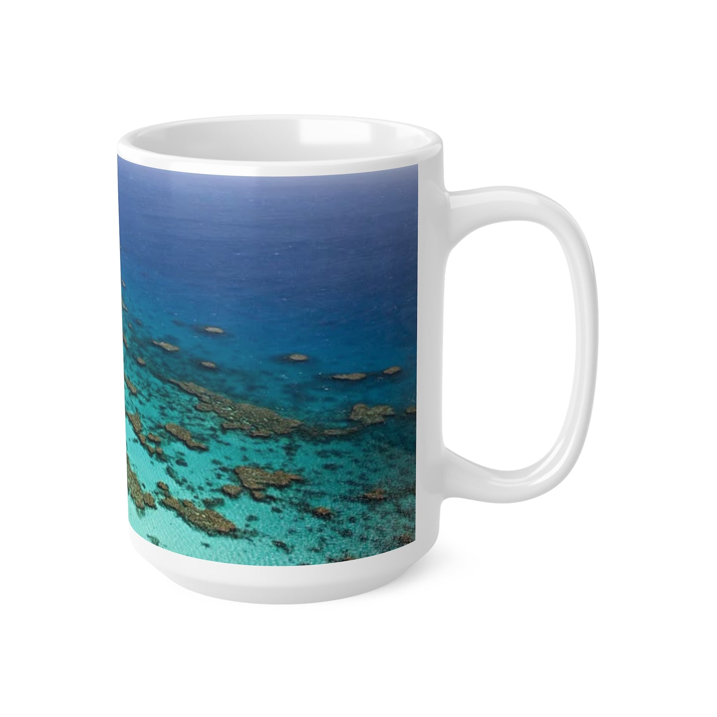 Ocean Reef Ceramic Coffee Mug — Aerial Turquoise Sea Print (11oz & 15oz)