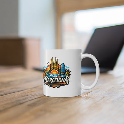 Barcelona Skyline Coffee Mug — Colorful Travel Souvenir 11oz/15oz