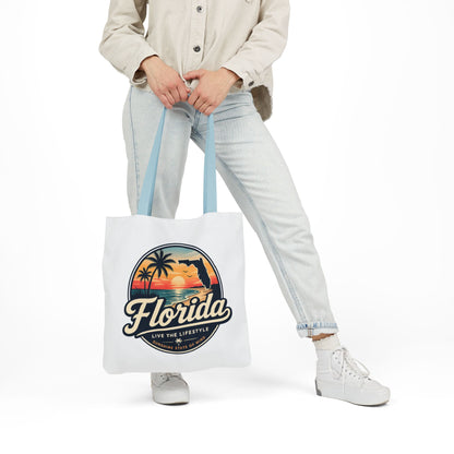 Florida Sunset Canvas Tote Bag — Retro Palm Beach Design