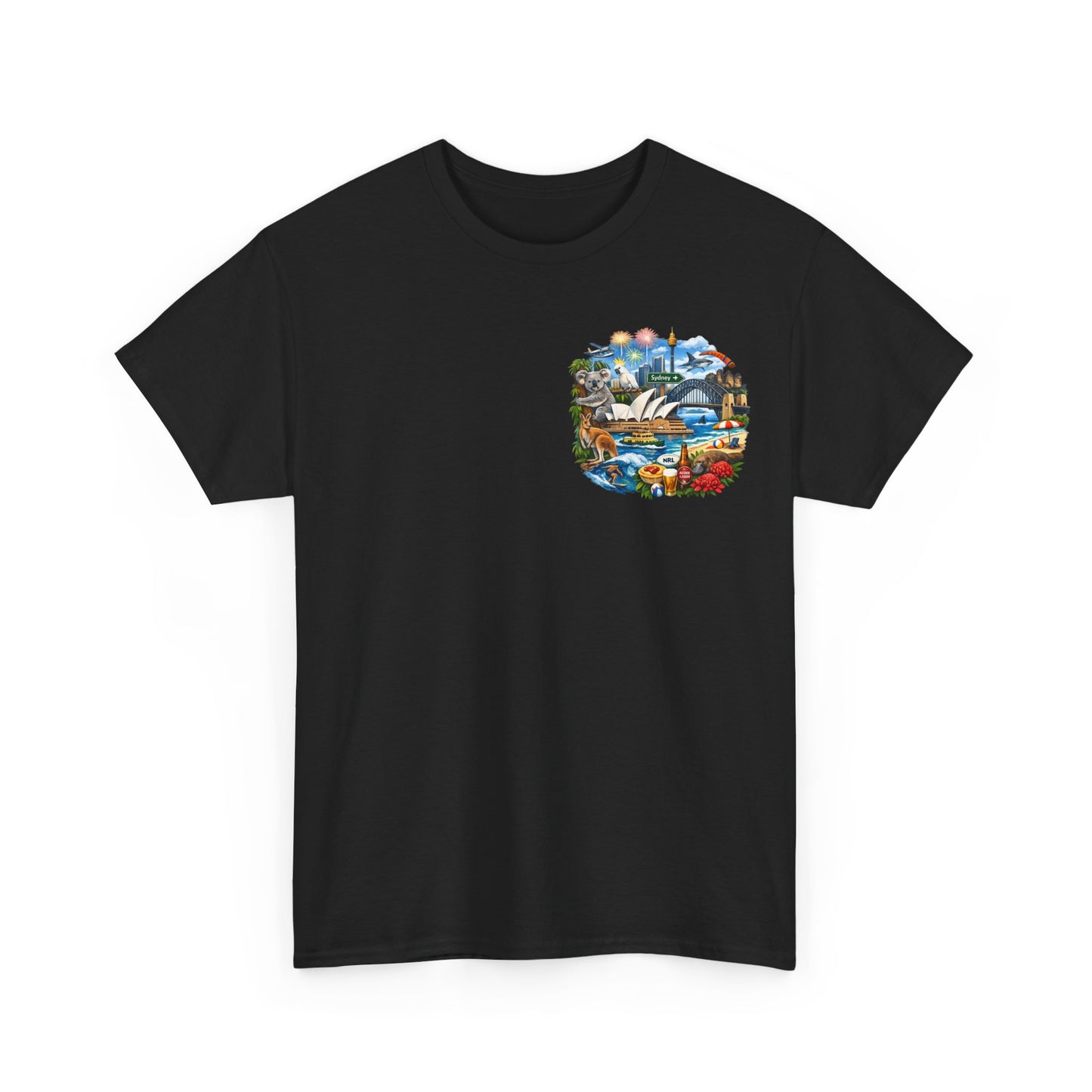 T-Shirt — Sydney Landmark Collage Tee (Opera House, Harbour Bridge, Koala & Beach Scene)