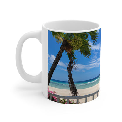 Barbados Beach View Ceramic Coffee Mug — Tropical Palm Seaside 11oz & 15oz