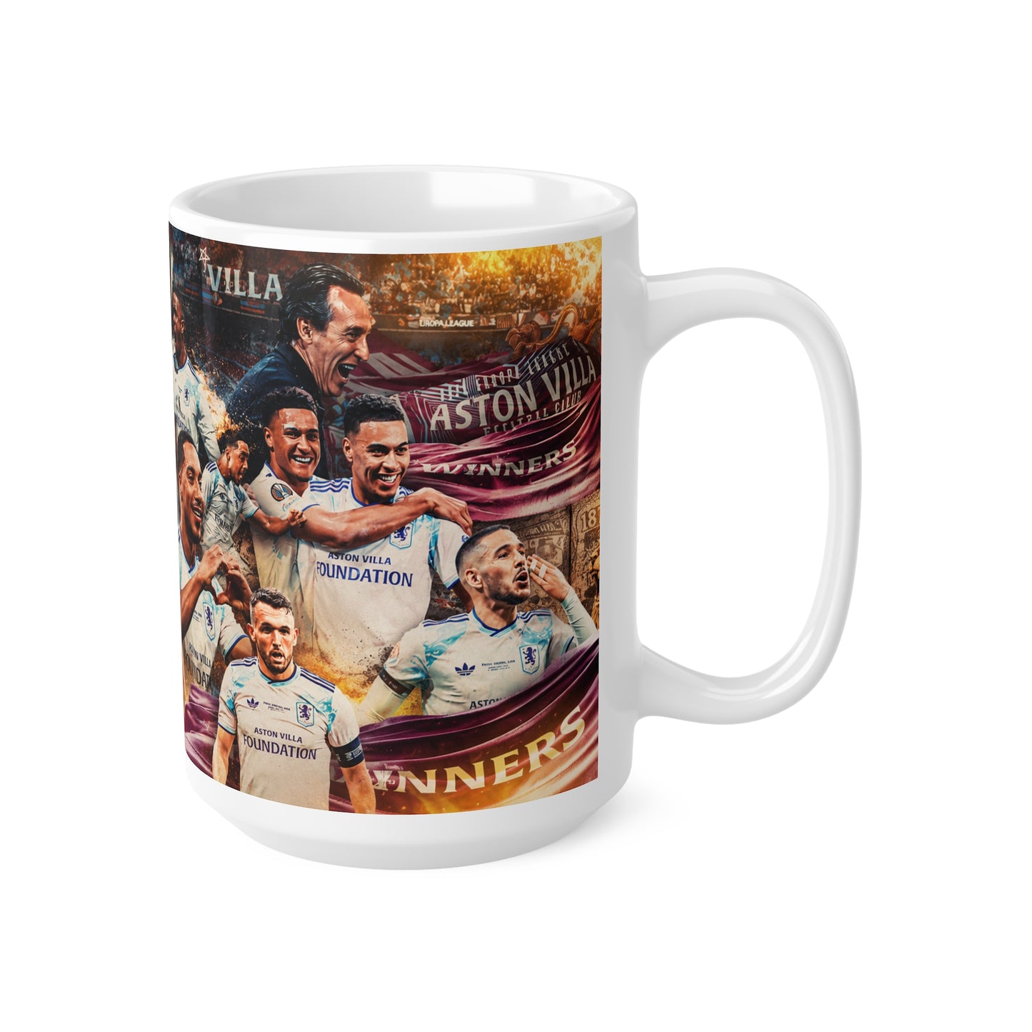 Aston Villa Europa League Winners Celebration Ceramic Mug — Fan Collage Coffee Cup (11oz/15oz)