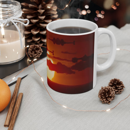 Sunset Tie-Fighter Ceramic Coffee Mug — Vintage Aviation 11oz & 15oz