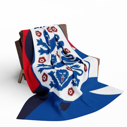 England Football Crest Fleece Blanket – Cozy Red & Blue Soccer Throw