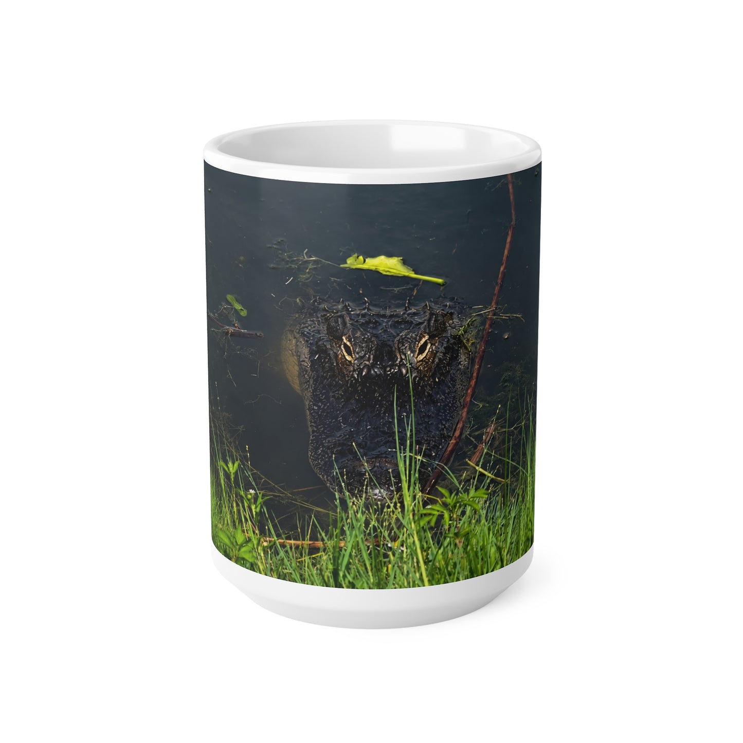 Florida Alligator Stare Ceramic Mug — 11oz & 15oz Coffee Cup with Wildlife Photography