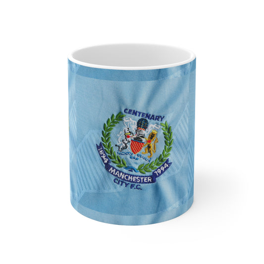 Manchester City Retro Crest Ceramic Mug — Centenary 1994 Sky Blue Coffee Cup (11oz/15oz)