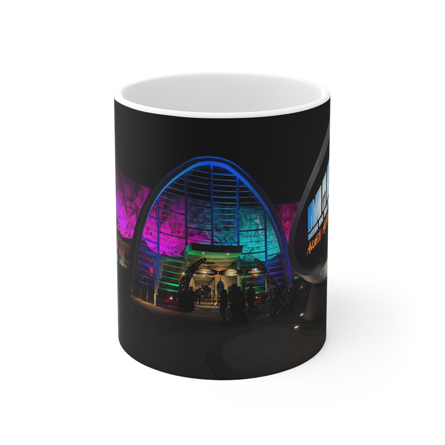Men in Black Universal HHN Nightscape Mug — Colorful Architectural Night Photo Ceramic Coffee Cup (11oz, 15oz)