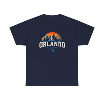 Orlando Florida Sunset T-Shirt — Retro Skyline & Palm Tree Vacation Tee