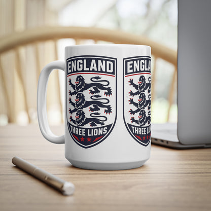 England Three Lions Ceramic Coffee Mug — 11oz & 15oz Football Fan Gift