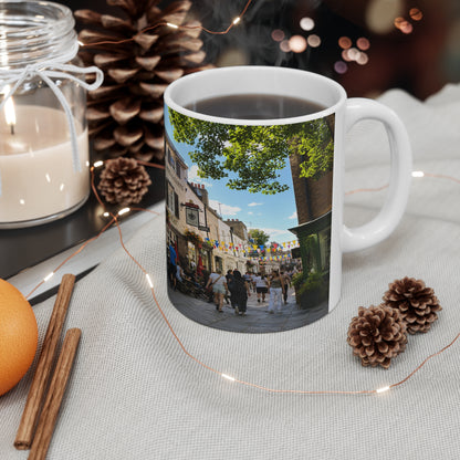 Richmond Ted Lasso Vintage English Pub Street Scene Mug – Café Outdoor Seating Photo Ceramic Coffee Cup (11oz & 15oz)