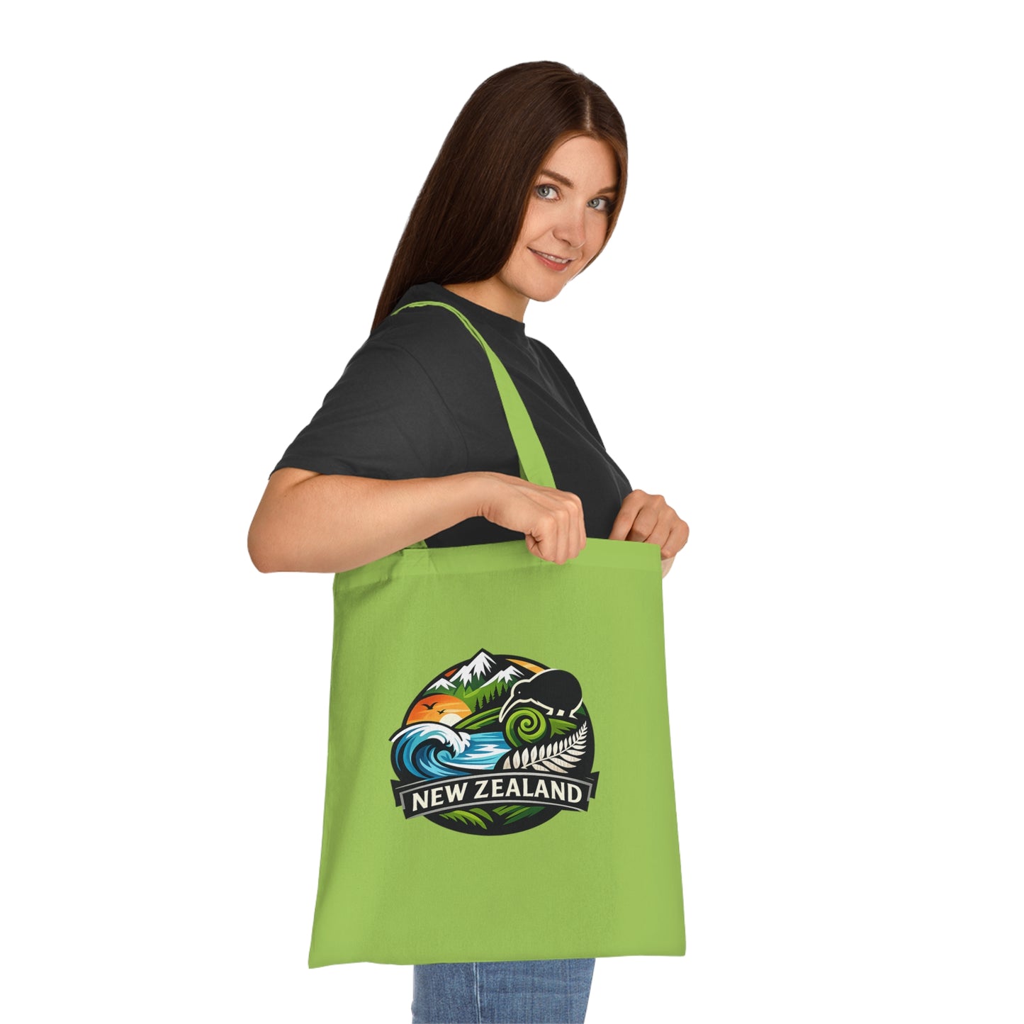 New Zealand Scenic Tote Bag — Kiwi, Fern & Mountain Cotton Shopper