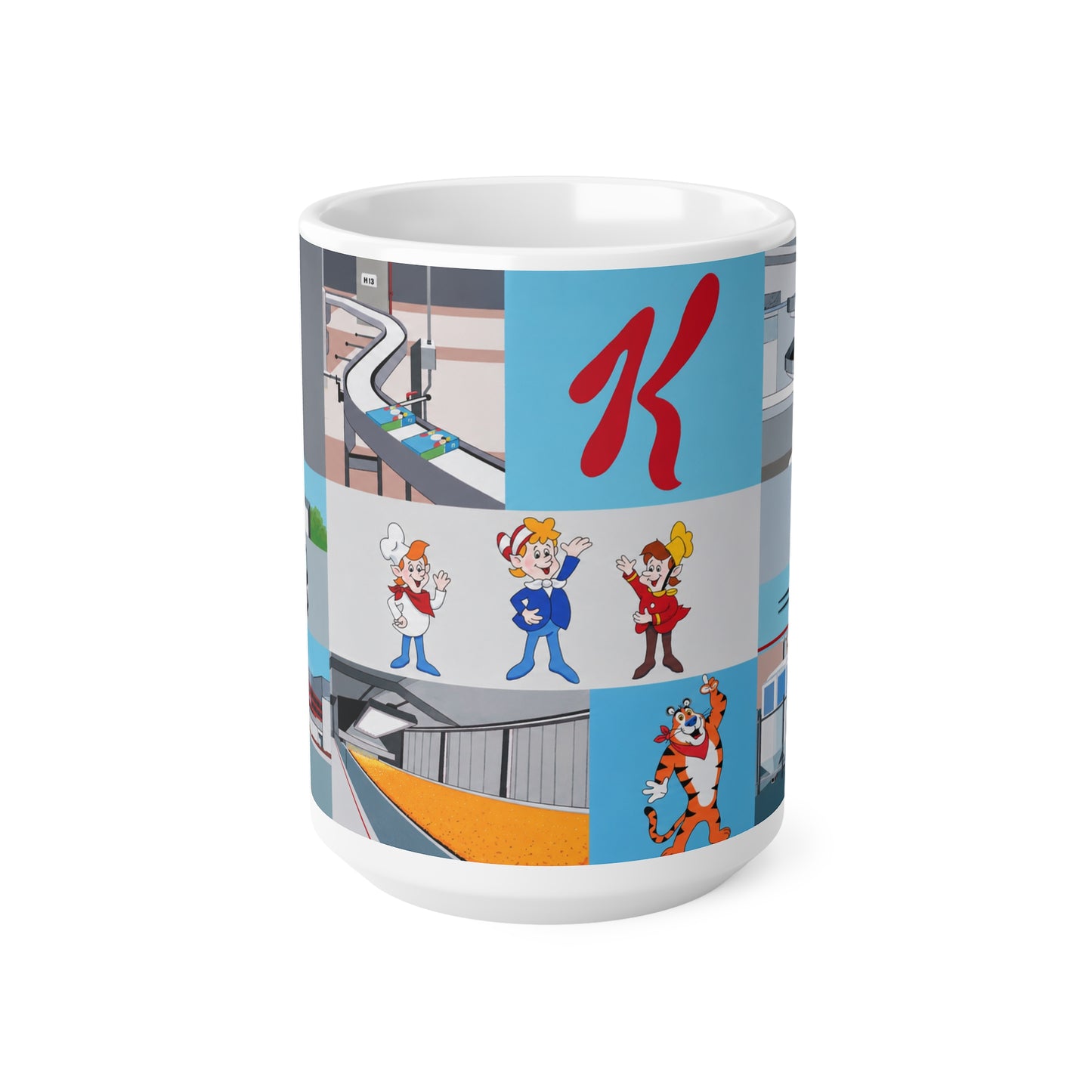 Kelloggs Trafford Park Cereal Mascot Collage Mug — 11oz & 15oz Ceramic Coffee Cup