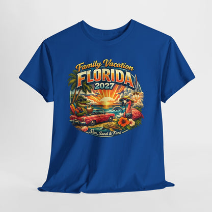 Florida Family Vacation 2027 T-Shirt — Retro Sunset Beach Design