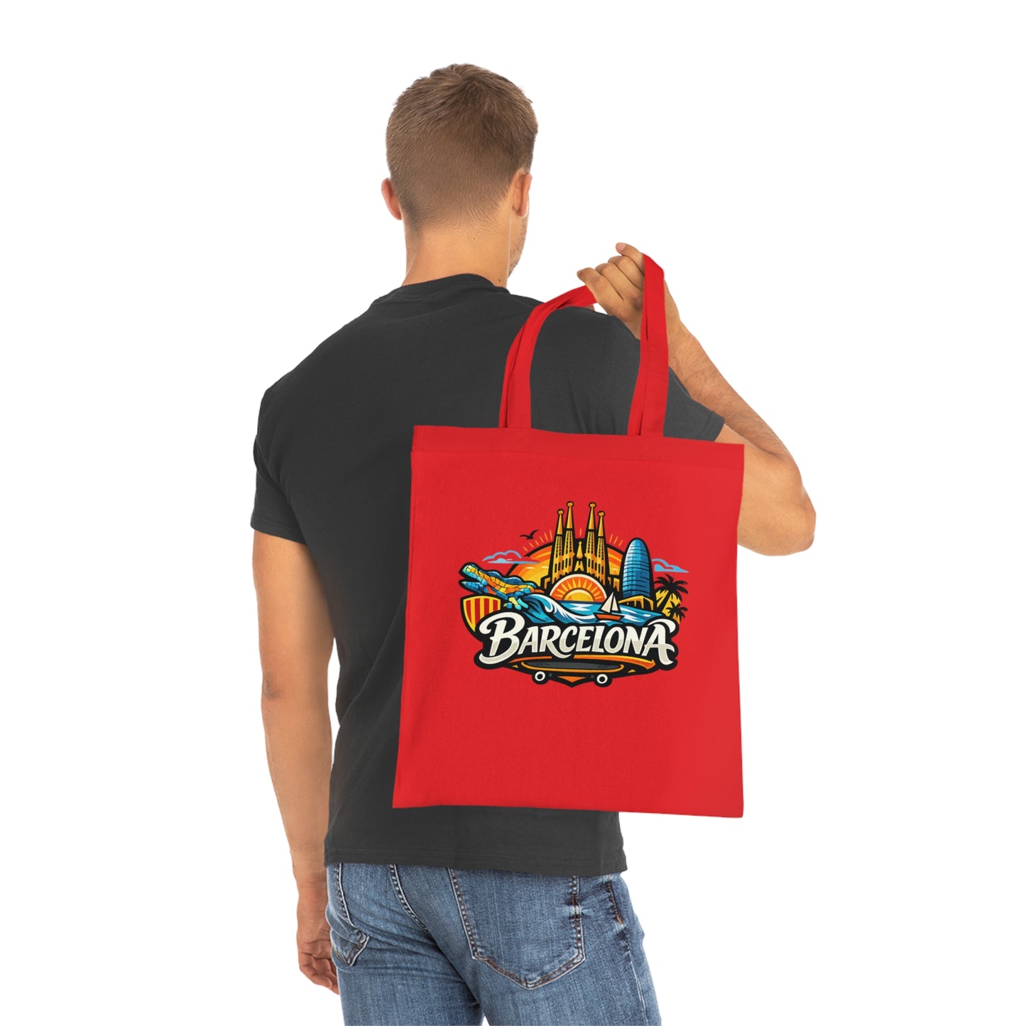 Barcelona Skyline Cotton Tote — Souvenir Travel Beach Bag