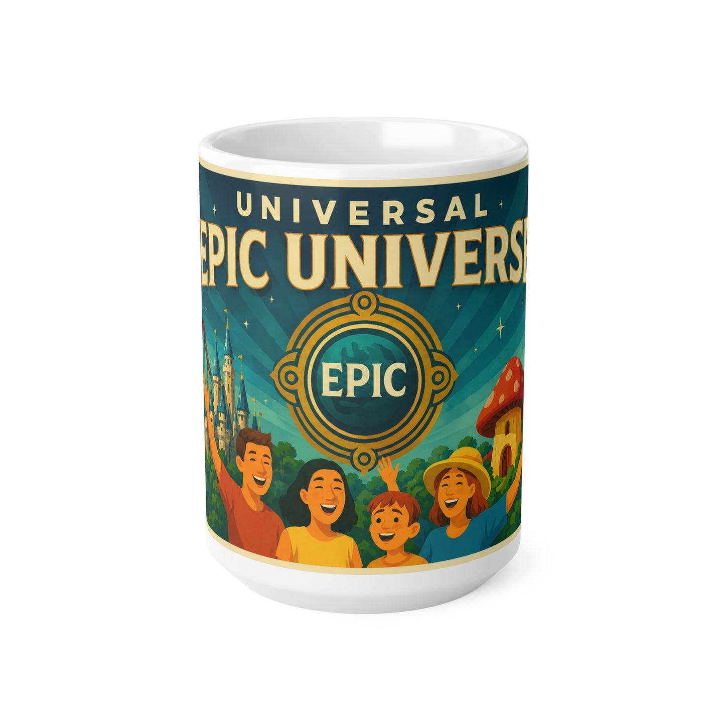 Epic Universal Theme Park Coffee Mug — Vintage Roller Coaster & Castle Design (11oz/15oz)