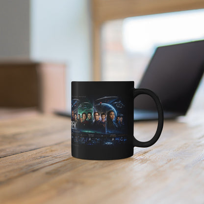 Star Trek Collage Black Mug — Sci‑Fi Crew Montage Coffee Cup (11oz/15oz)