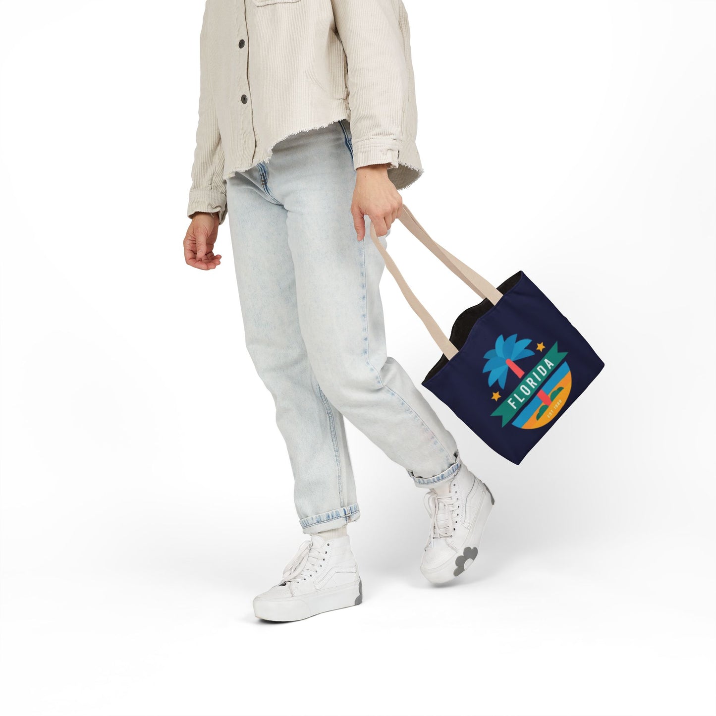 Florida Palm Beach Canvas Tote Bag — Retro Sunshine Travel Tote