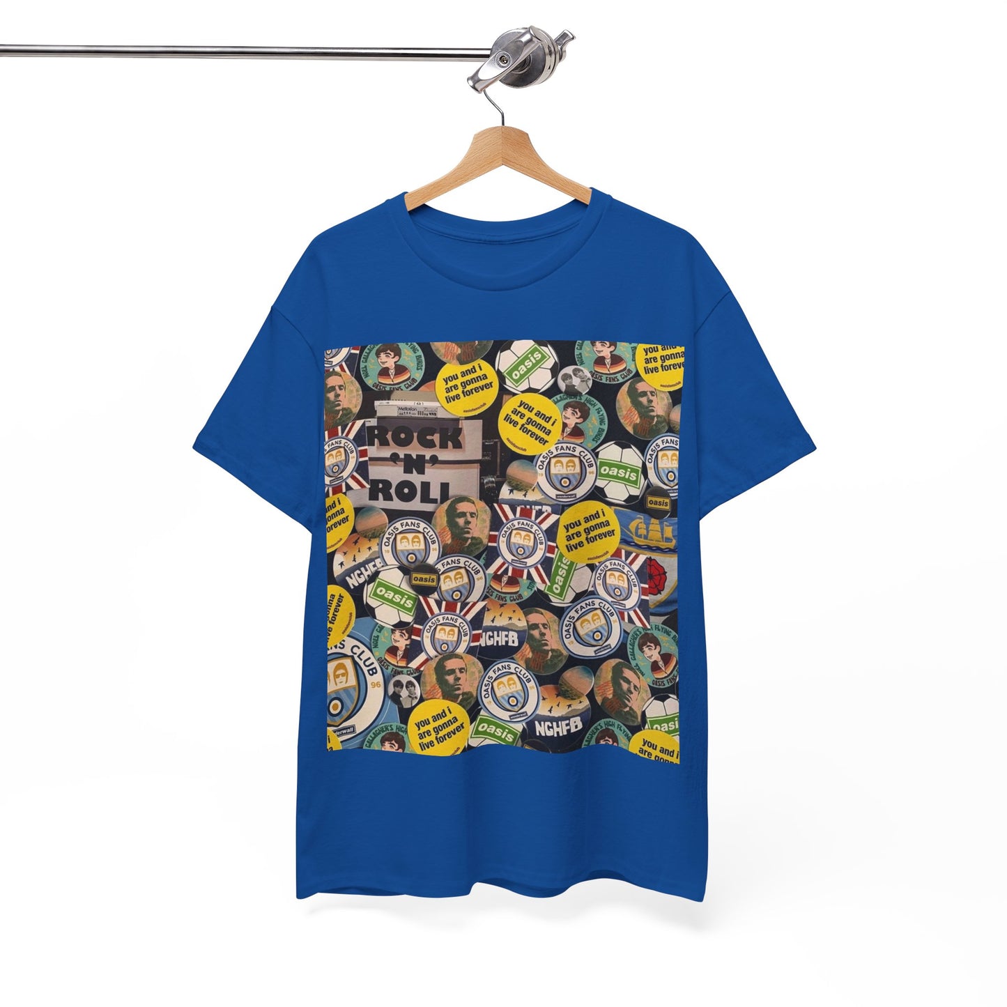 Oasis Rock & Roll Retro Button Collage Tee