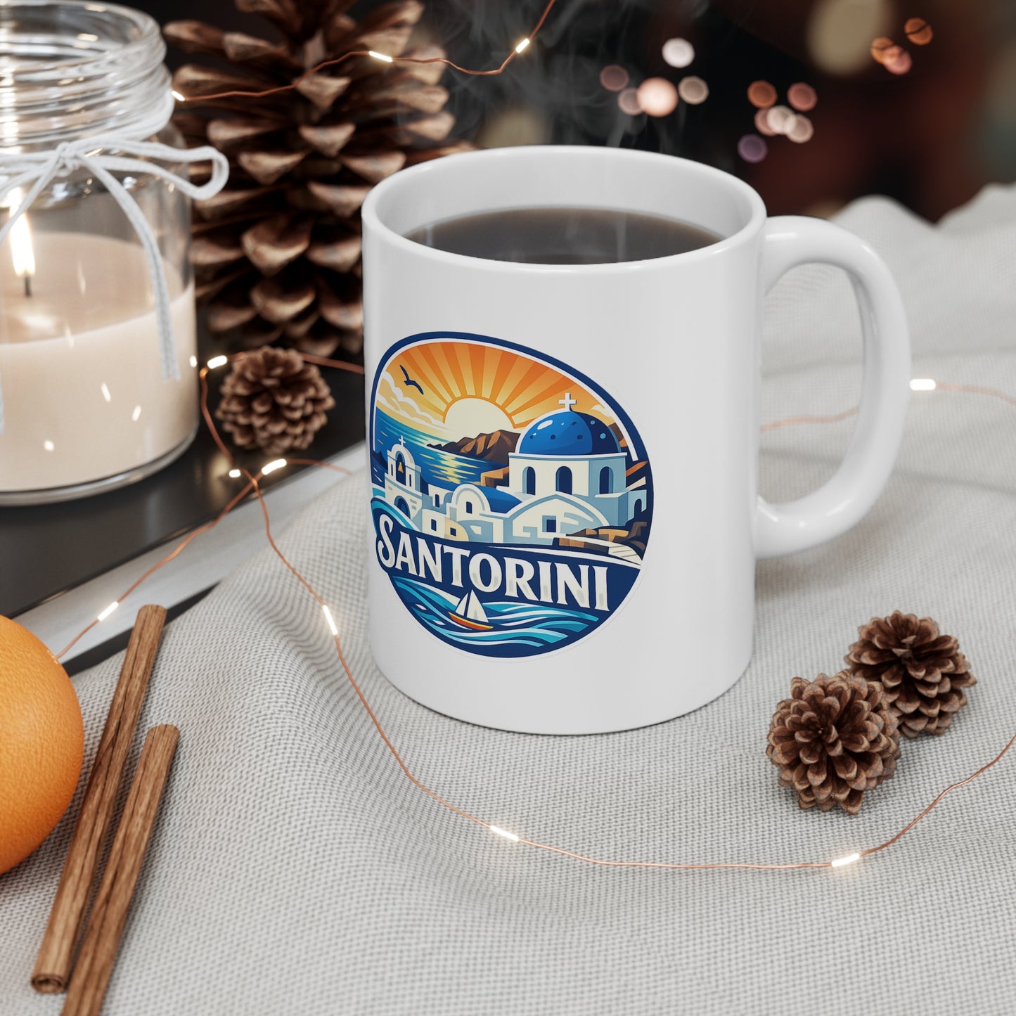 Santorini Ceramic Coffee Mug — Greece Travel Souvenir 11oz/15oz