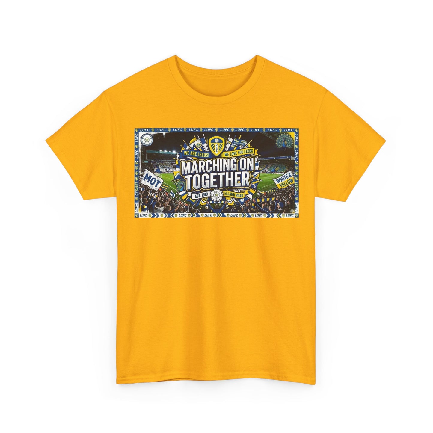 Leeds United T-Shirt — "Marching On Together" Fan Tee (Soccer Supporter Graphic)