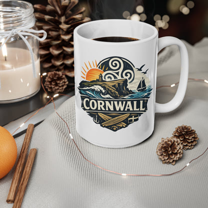 Cornwall Coastal Mug — Scenic Sunset Sail Ceramic Coffee Cup (11oz & 15oz)